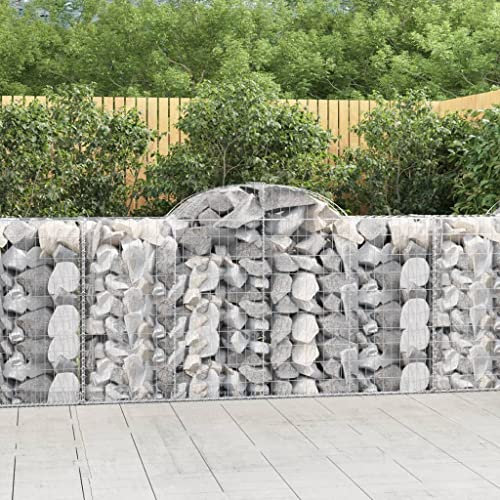 Higsose Gabione con arco alto, 200 x 50 x 100/120 cm, argento, ferro zincato, cestello in pietra riempibile, griglia per gabbioni, colonna, recinzione, giardino, gabbioni, panchine, cesti per