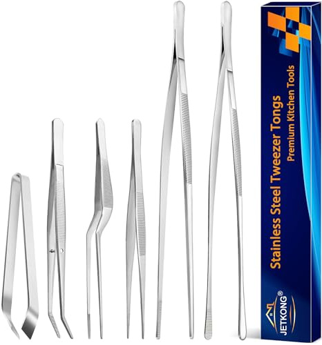 Set di 6 pinzette fini da 30,5 cm e 16 cm, in acciaio inox, pinzette professionali lunghe per cucinare, cuocere, decorare, barbecue, alimentazione degli animali domestici