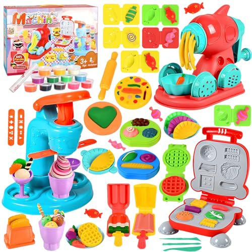 MQVXT Formine per Plastilina,51 Pezzi Pasta Modellabile Bambini Plastilina Bambini,Plastilina Accessori, Macchina per Tagliatelle,Ragazzi e Ragazze Bambini Giochi Regalo