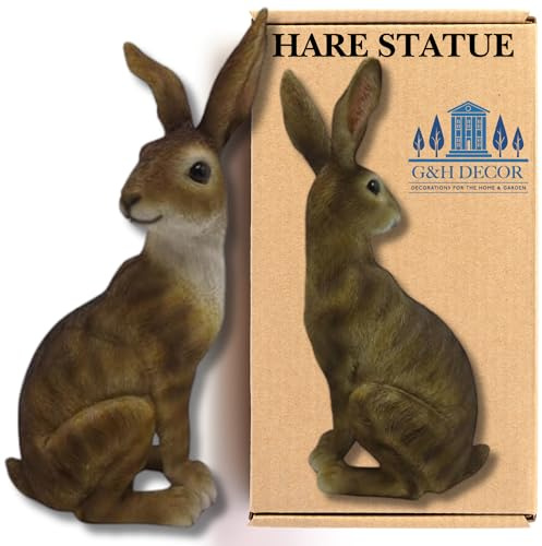 G&H Decor - 24cm Sitting Garden Hare Statue - Outdoor Resin Bunny Figurine - Weather Resistant Highly Detailed Lawn Ornament Suitable for Room Decor - Garden Animal Sculpture Gift (Natural)