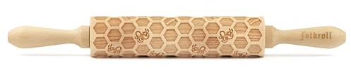 Folkroll Motiv-Teigrolle Bienenwaben, medium, 37 cm, Nudelholz, Prägerolle, Muster, Rolle, Buchenholz, 892974