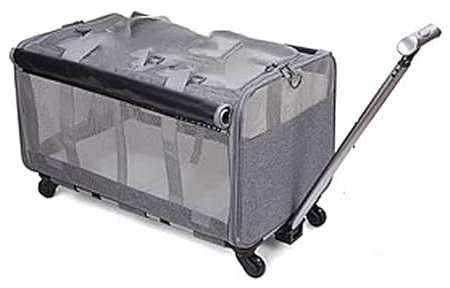 Stabile Katzentransportbox Stoff für 2 Katzen mit Teleskopgriff & Rädern, Klappbare Reisebox für Kleine & Mittelgroße Haustiere Öffnung Oben, Grau (Color : Gray)