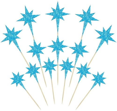 Gyufise 30Pcs Star Cupcake Toppers Assembled Twinkle Star Mini Cake Toppers Litter Sparkle Star Cupcake Picks for Wedding Engagement Birthday Party Cake Decorations Blue Glitter