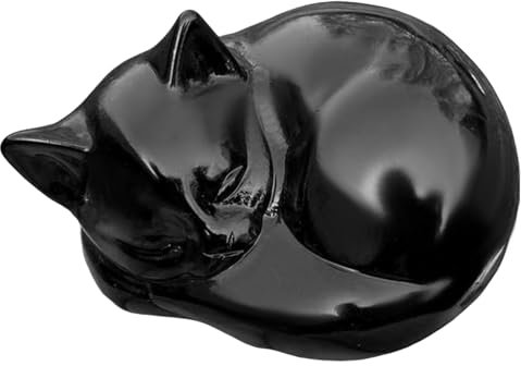Mezrkuwr Schwarze Obsidian-Katze, Kristalle, Figur, schlafende Katze, Dekoration, Heilstein-Statue, Geschenk, polierte, Geschnitzte Edelsteine, Skulptur, Büro