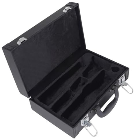 TOYANDONA Gepolsterte Klarinetten Tragetasche aus Leder mit Starkem Schloss und Stoßfestigkeit Eleganter Schwarzer Klarinettenkoffer mit Vier Bodennägeln für Sicheren Transport