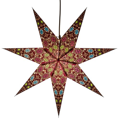 Faltbarer Advents Papierstern, 60 cm, hochwertig, Nina violett | Handgefertigter Papierstern mit Silberbronze, stimmungsvolle Deko, TÜV geprüft, einfache Montage.