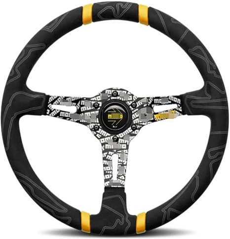 Hochwertiges Sportlenkrad aus Leder für MOMO, Rennwagen, 350 mm, 14 Zoll, Wildleder-Lenkrad (Farbe: Gelb)