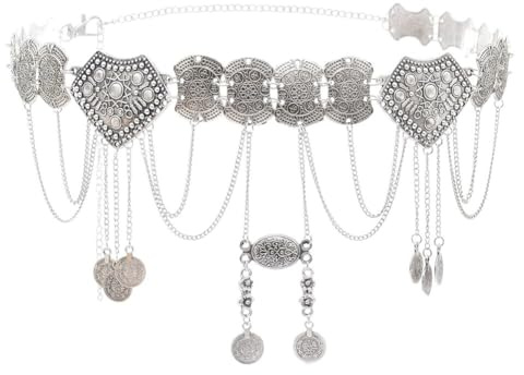 LICHENGTAI Quastenkette Münzgürtel Damen Fransen Kettengürtel Multilayer Körper Bauch Kette Metall Gold Silber Taille Kette Gürtel Bauchtanz Zubehör Körperschmuck Für Frauen Und Mädchen