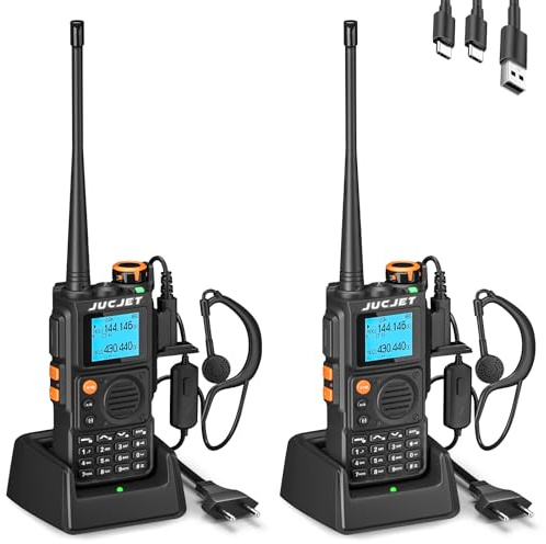 JUCJET K6 Funkgerät(2 Stück), DualBand Walkie Talkie mit One Key Pairing, 999 Kanäle, Reduktion von Sprachrauschen, Hochleistungs 2600mAh Wiederaufladbare Funkgeräte für Abenteuer im Freien, Camping