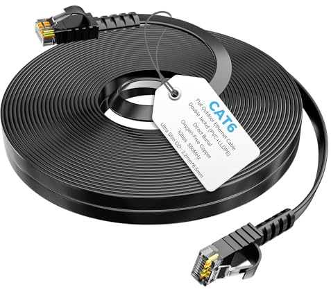 Mygatti 15 Meter CAT6 Flaches Netzwerkkabel-Schwarz,für den Außen-und Innenbereich,1.0 Gigabit LAN,Robustes PVC+LLDPE,UV-beständig Cat 6 RJ45 Ethernet Patchkabel für POE-Kamera,Router,Modem