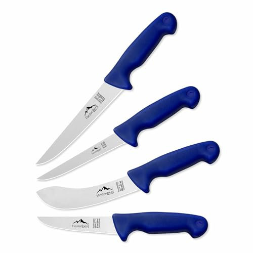 HESTENBERG Solingen Germany 4-Teiliges Profi Metzgermesser Set 3552, geeignet als Schlachtmesser & Fleischmesser (Blau)