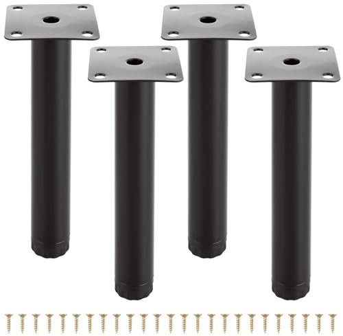 ASelected 15Cm Adjustable Furniture Legs Set of 4, Replacement Metal Support Leg Retractable Heavy Duty Legs Replacement for Sofa Table Chair Desk Kitchen Cupboard Cabinets Legs Feet (Black)