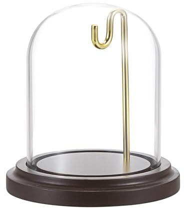 SUMNACON Glass Display Cloche Dome with Hook, Small Pocket Watch Dome Cloche Decorative Clear Display Bell Jar Mini Glass Cover Dome Cloche Watch Showcase with Base