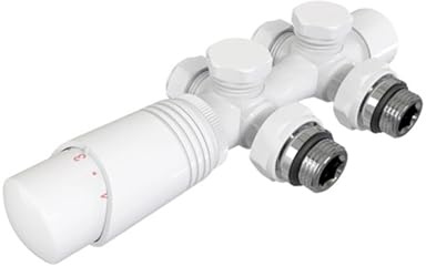 Heizkörperthermostat Heizkörper Durchgangsventil Eckventil 1/2 zoll φ15&16 Hahnblock Heizkörper Thermostat für Badheizkörper Handtuchheizkörper Mittelanschluss Multiblock Set (Weiß)