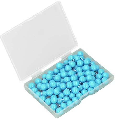100 Stück Karten Reißnadeln, 9,5 x 20mm Runder Kopf Karten Reißzwecken für Zuhause Schule Büro, Dekorative Markierungsnadeln für Korktafeln, Wand DIY Bastelarbeiten (Blau)