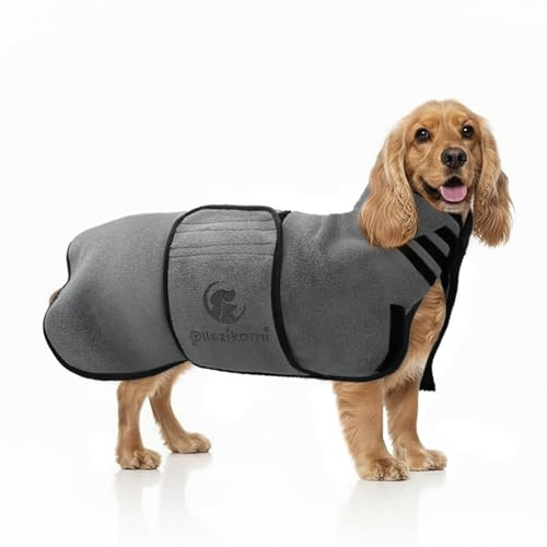 Pllozikami Hundebademantel, Mikrofaser Hunde Bademantel Super Saugfähig, Schnell Trocknend, Verstellbare Klettverschluss-Schrumpfriemen für Große, Mittlere und Kleine Hunde - M
