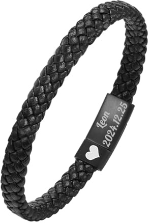 TempBeau Armband Herren Leder Schwarz : 2Pcs Lederarmband Set 19cm 21cm Perlen Echtes Leder Geflochten Mode-schmuck Armbänder für Männer Papa Tolle Geschenkidee