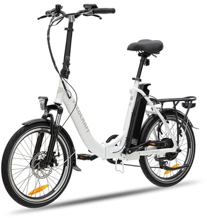 VecoCraft E-Pax E-Bike Klapprad, 20 Zoll Elektrofahrrad, mit 7-Gang, Li-Ion-Akku 36V/13Ah, Reichweite bis zu 55-95km, 250W Hinterradmotor, Weiß