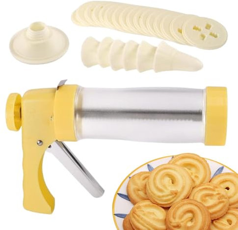 Fellflying Cookie Maker Machine,Cookie Press Kit with 16 Cookie Press Discs & 6 Icing Tips - Spritz Cookie Press with 16 Cookie Press Discs & 6 Icing Tips, Cookie Making Machine for