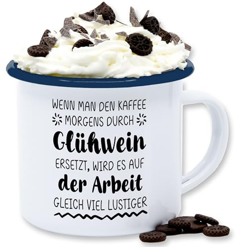 Emaille Blechtasse - Kollegen - Tassen - Wenn man den Kaffee morgens durch Glühwein ersetzt wird es auf der Arbeit gleich viel lustiger | Glühweintasse Lustig | Glühwein Tasse Arbeitskollegen |