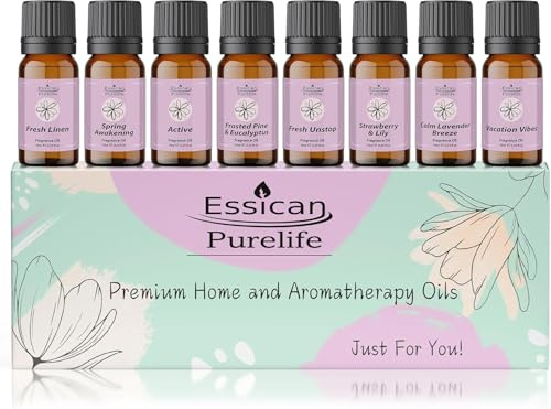 Essican Purelife Laundry Scent Home Fragrance Oil Set – 8 x 10ml Aromatherapy Fragrance Oils for Soap Making, Candle Scents for Candle Making, Wax Melts, Perfume, & Humidifier, Laundry Scent Gifts Set