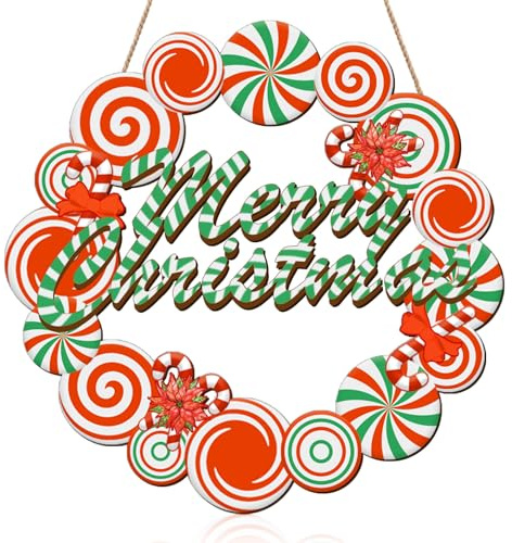 Weihnachtskranz,Weihnachtskranz Deko, Zuckerstangen-Kranz Winter, Türkranz Weihnachten, Holz, Winterkranz Deko, hängende Türdekoration, weihnachtskranz haustür-Türdekorationen