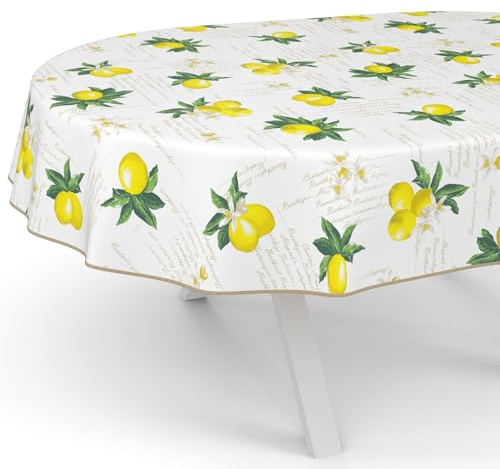 Wachstuchtischdecke Wachstuch Tischdecke abwaschbar Wachstischdecke Gartentischdecke Rund Oval Eckig Oval 180x140cm mit Saum (Eingefasst) Zitronen