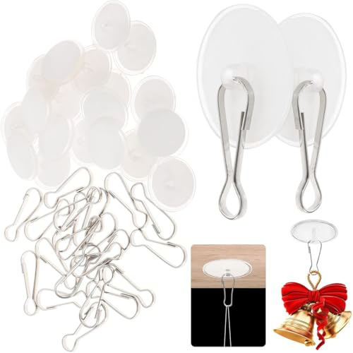 WUMZIRA 30 Pieces 2 Sizes Clear Self Adhesive Ceiling Hooks Without Drilling Ceiling Mount Hooks with Flagpole Clips Decorative Hooks for Bedroom Bathroom