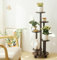 KEBMCHN Soporte para flores de bambú con ruedas, 5 niveles, estantería para flores, balcón, estantería esquinera de madera para plantas, estantería para exteriores, chasis de 33 cm de diámetro
