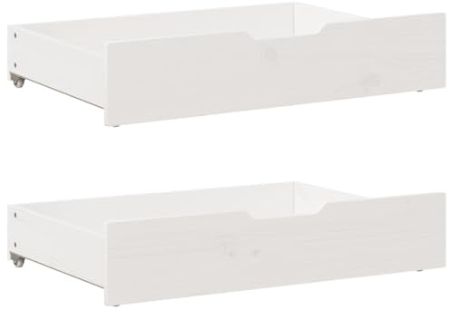 LLEZKBR Cassettiera sotto letto 2 pz bianco 80x55x16 cm legno massello pino