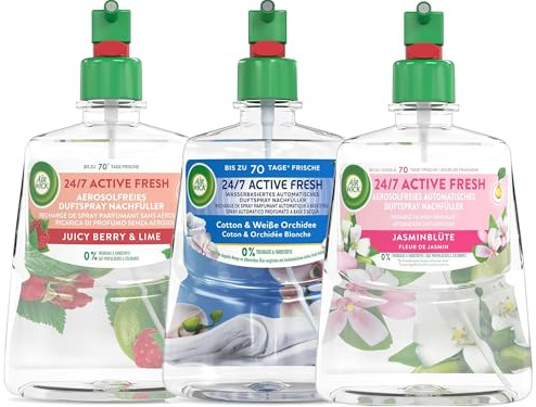 Air Wick Active Fresh – Wasserbasierter Automatischer Lufterfrischer – Raumduft Fruchtige Düfte – 3 x 228 ml Nachfüller