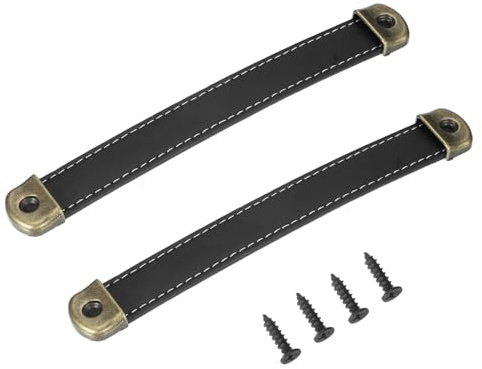 PATIKIL 7 Leder-Schubladen-Griffe mit Eisenschiene, 2 Stück Lederriemen-Koffergriff Schrankknöpfe Hardware-Ersatz mit 18mm Schrauben für Schranktür Koffer Gepäck, Schwarz