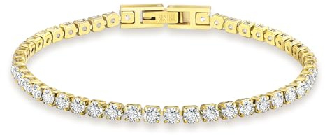 KRKC Silver Tennis Bracelets for Women, Cubic Zirconia Silver Bracelets 14K/ White Gold Plated, Birthday Gift for Her, 2 3 4 5mm, 6.5-7.5 Inch, Silver Jewellery Gift