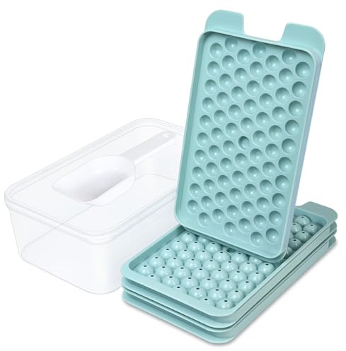 Mini Ice Cube Tray, Round Ice Cube Moulds with Lid and Box Makes 219 pcs 0.5 in Ball Ice Cubes at One Time, Easy Release Round Ice Trays for Freezer, Coffee, Cocktail and Drink(Blue)
