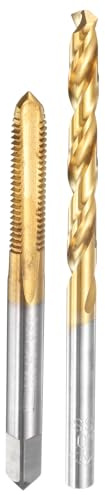 QUARKZMAN Jeu De Tarauds Et Mèches, 1pcs Taraud M6 x 1 À Filet Métrique À Tranchant Droit Et 1pcs Mèche Hélicoïdale De 5mm, Revêtement Titane HSS-6542 Kit D'Outils