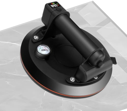Ventosa a Batteria per Piastrelle, Vetro, Marmo, Diametro 21 cm, 200 KG di Forza di Aspirazione, Ventose Professionali con Cassetta Attrezzi Portatile