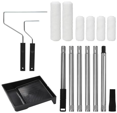 Ruaizel 15PCS Paint Roller Set with Extension Pole, 9 & 4 Inch Paint Rollers Sets, Multi Function Long Household Wall Painting Tool for Walls and Ceiling
