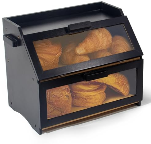 GREELUE Bambus Brotkasten mit Belüftung, Großer Brotbox, 2 Etagen