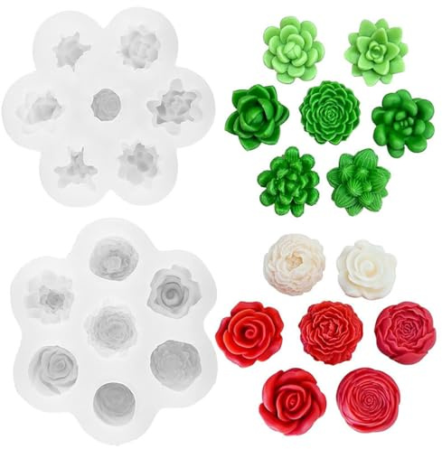 XFSRG 2 Piezas Fondant Molde Silicona de Flores, cubitos de hielo 3D Moldes Silicona manualidades in Rosas para Bizcocho Ideal para Decoración y Manualidades