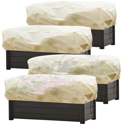 alouweekuky Telo Piante Inverno 150 x 45 x 40 cm 80g/㎡ Telo Copri Piante Antigelo, Letto Elevato con Corda Regolabile Protezione Invernale Piante, Proteggono i Fiori nei vasi da Balcone, 4 Pezzi
