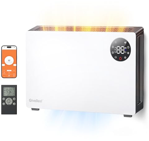 GiveBest Super Quiet Wall Heaters for Indoor Use, 1500W Convection Design Space Heater, Adjustable Thermostat, Child Lock, 12H Timer, Easy-mounted Electric Smart Heater for Bedroom Living Room Garage