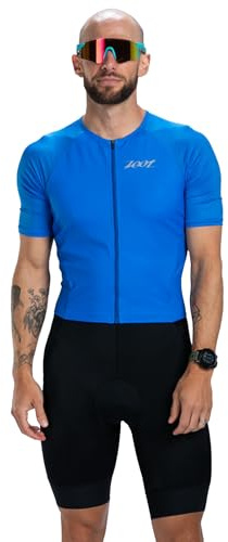 Zoot Men’s Core Tri Aero FZ Racesuit, Short Sleeve Moisture-Wicking Triathlon Suit, Plush Chamois & Storage for Race Day - Ocean Blue - X-Large