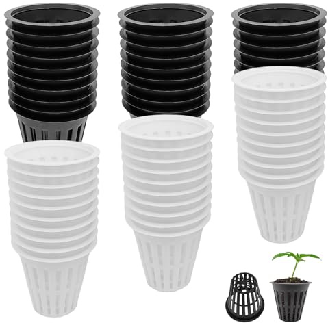 SZHUGEKI 60 Pezzi 5,5cm Cestini per Piante Idroponiche, Vasi per Idroponica, per Giardino e Balcone, per Coltivazione Idroponica di Piante e Fiori, Nero, Bianco