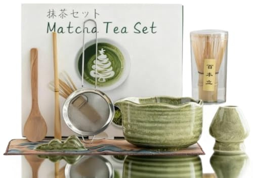 8 Pcs Ceramic Matcha Set, Matcha Whisk, Complete Matcha Making Kit | for Traditional Tea Ceremony, Reusable Matcha Making Kit Gift for Beginners, Enthusiasts