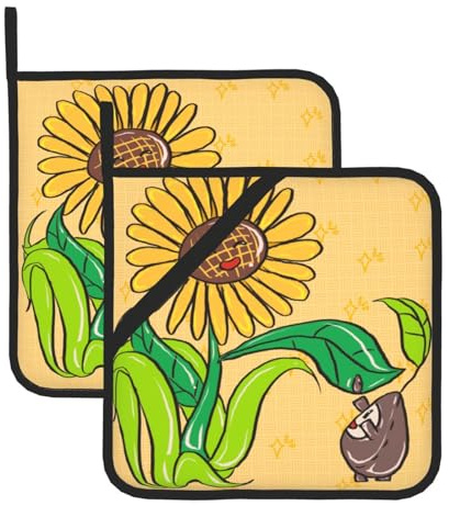 Set di 2 presine stampate con semi di girasole e girasoli per la cucina, proteggono i piani di lavoro e i tappetini da forno