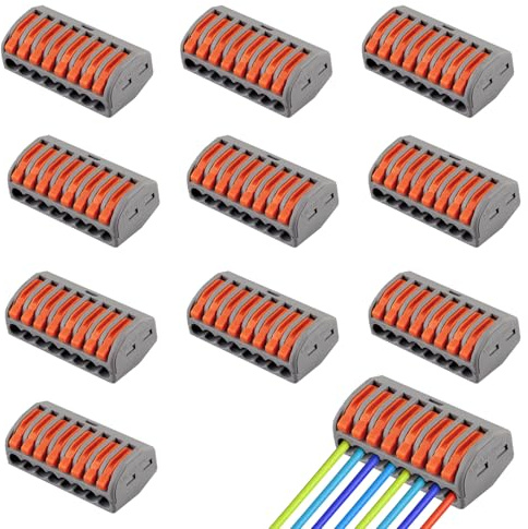 10 Pièces PCT-218 – Connecteur électrique 8 ports à levier, bornier compact à ressort, domino électrique pour fils rigides et souples, 32A 450V