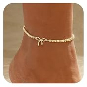 Giyehehi Gold Anklets for Women, 14ct Gold-Plated/Silver-Plated, Waterproof, with Bow, Pearl Chain, Cross, Butterfly and Satellite Charms – a Trend-Led Jewellery Piece