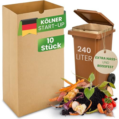 Naturaleaf® Biomüllsäcke 240L | 10 Stück | Biotonnenmüllsäcke mit optimaler Stärke & Haltbarkeit | Unsere nachhaltige Entsorgungslösung hält deine Biomülltonne madenfrei und sauber