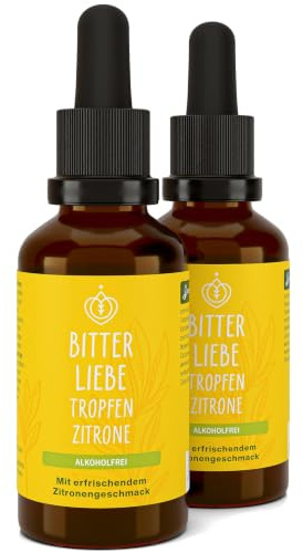 BitterLiebe - Gouttes de citron sans alcool 100 ml - Gouttes de substances amères au goût du zinc et du citron - Selon Hildegard von Bingen - Végétalien et sans alcool - Fabriqué en Allemagne