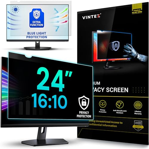 VINTEZ 24 Inch 16:10 Privacy Screen for Computer Monitor and Laptop - Anti Glare Protector Film Blue Light Filter Eye Protection - Computer Screen Privacy Shield, [1 Pack]
